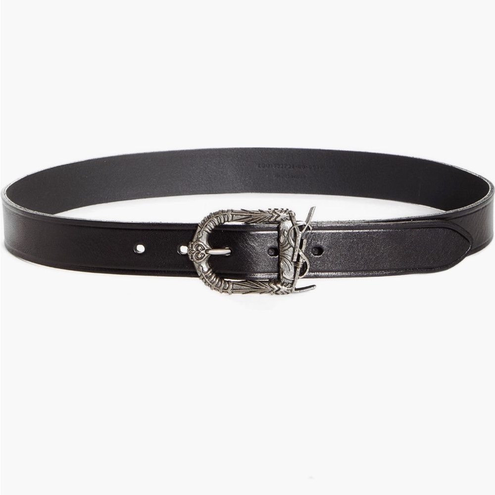 Saint Laurent Celtique Monogram Buckle Black Leather Belt 95